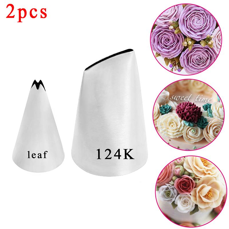 2pcs Korea Bean Rose Petal Piping Nozzle Stainless Steel Icing Piping Nozzles Cake Decorating Tools #124k Baking Accessories