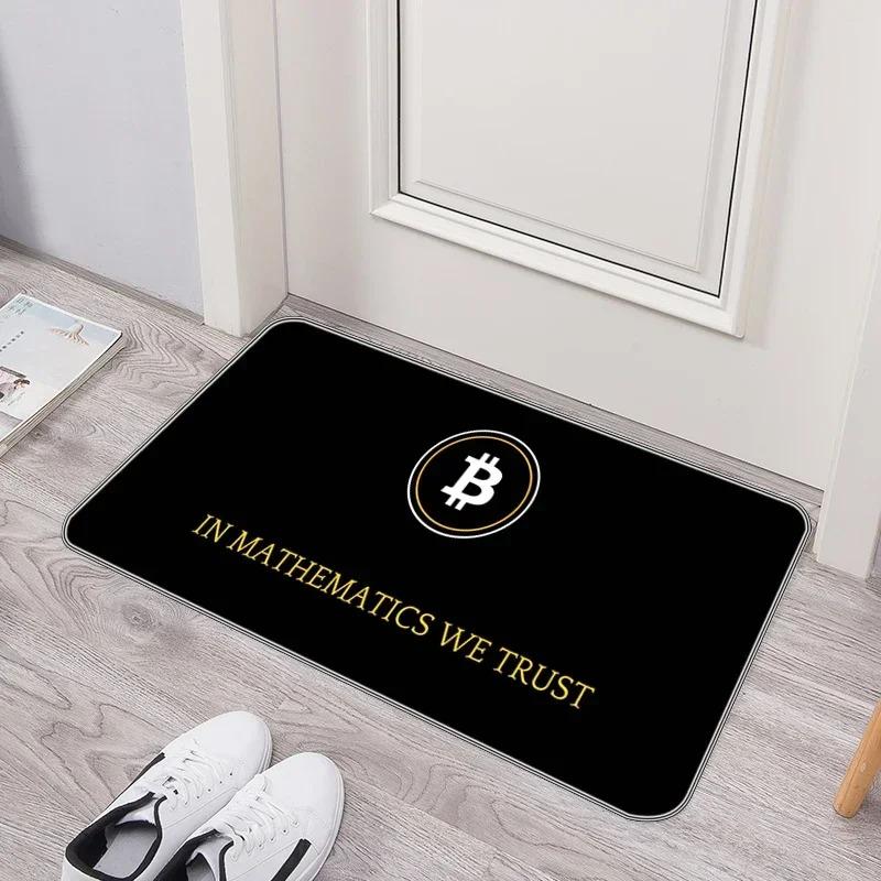 Crypto Currency Door Mat Bitcoin Pattern Tech Inspired Rug, Waterproof Non Slip Floor Protector for Home Entryway and Office