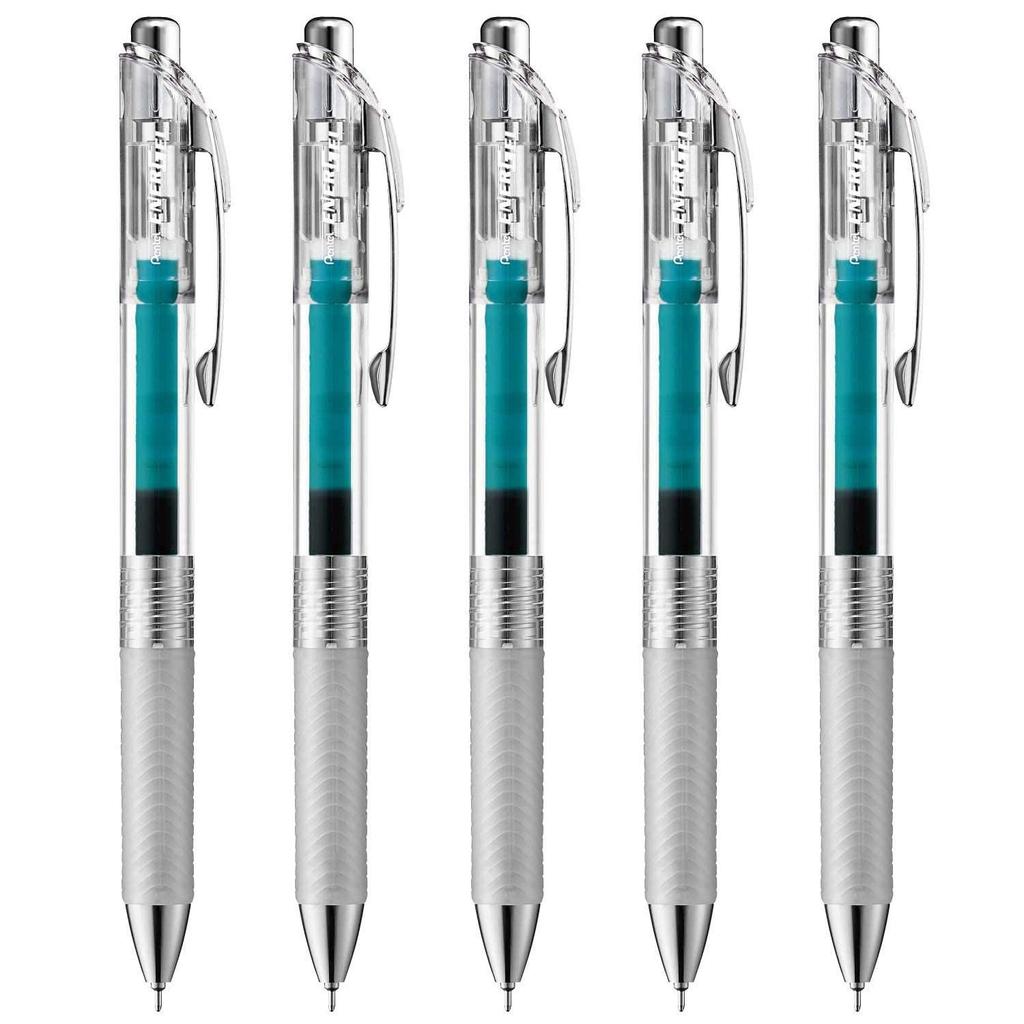 Pentel EnerGel Infree Gel Ink Ballpoint Needle Turquoise Blue Set of 5 Pens, 0.5mm, Tip, Ink,