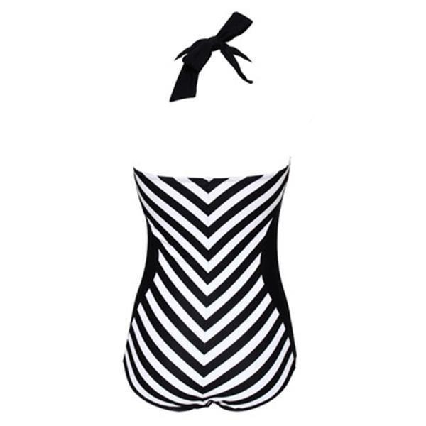 Elegante Costume da Bagno Nero con Scollo a V Profondo e Spalline Sottili Taglie Forti per Costumi da Bagno a Strisce Donna