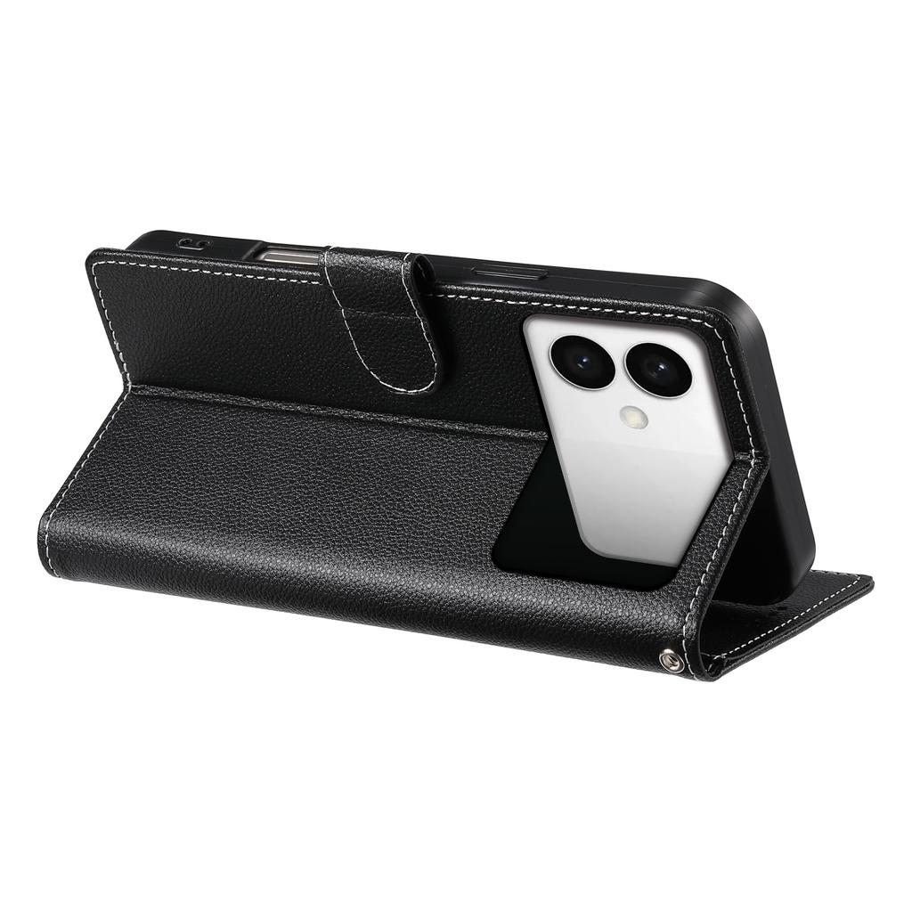 For Samsung Galaxy S26 Edge Case Magnetic Snap Litchi Texture Leather Wallet Phone Cover with Wrist Strap