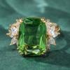 Fashion Gold Color Inlaid White Green CZ Women's Ring Geometry Daily Wear Party Jewelry