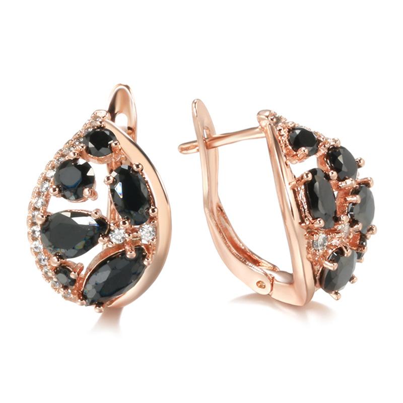 SIMJOO Rose Gold Earrings Fashion Classic Black Zircon Party Earrings