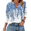 Women's Fashionable Casual Lapel T-Shirt With Retro Floral Print Seven Quarter Sleeve Top