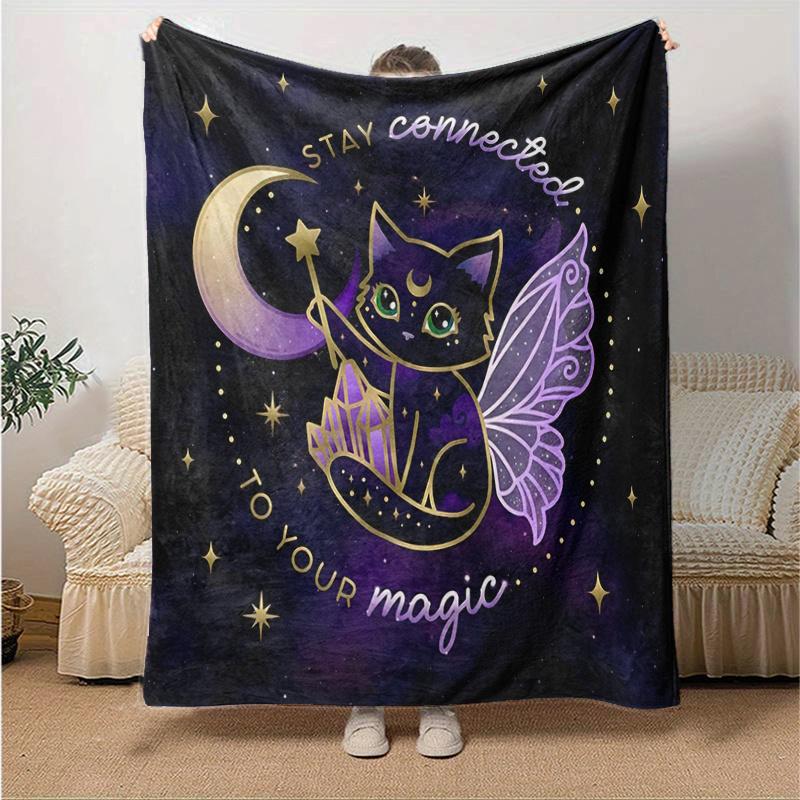 

1pc Stay Connected To Your Magic Crystal Cat Design for Room Decor Gift, Living Room, Travel, Camping, Car Blankets 80x120cm