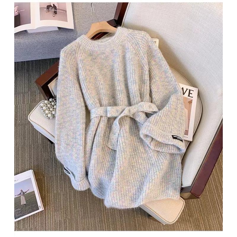 

Корейський В язаний Светр Великого Розміру з Круглим Вирізом Осінній Жіночий Одяг Ледачий Вітер Злегка Тонкий Середньої Довжини Пуловер Светр one size синій