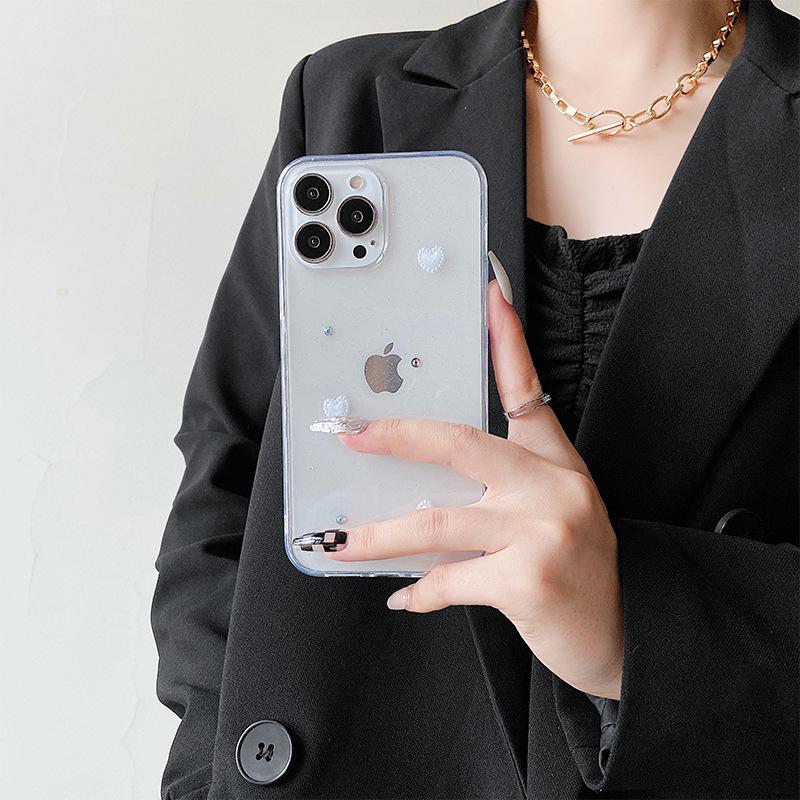 

For Apple 17Promax Love Phone Case Wind Clear Glitter 16 Rhinestone 15Plus Pearl 13 iPhone 17Promax