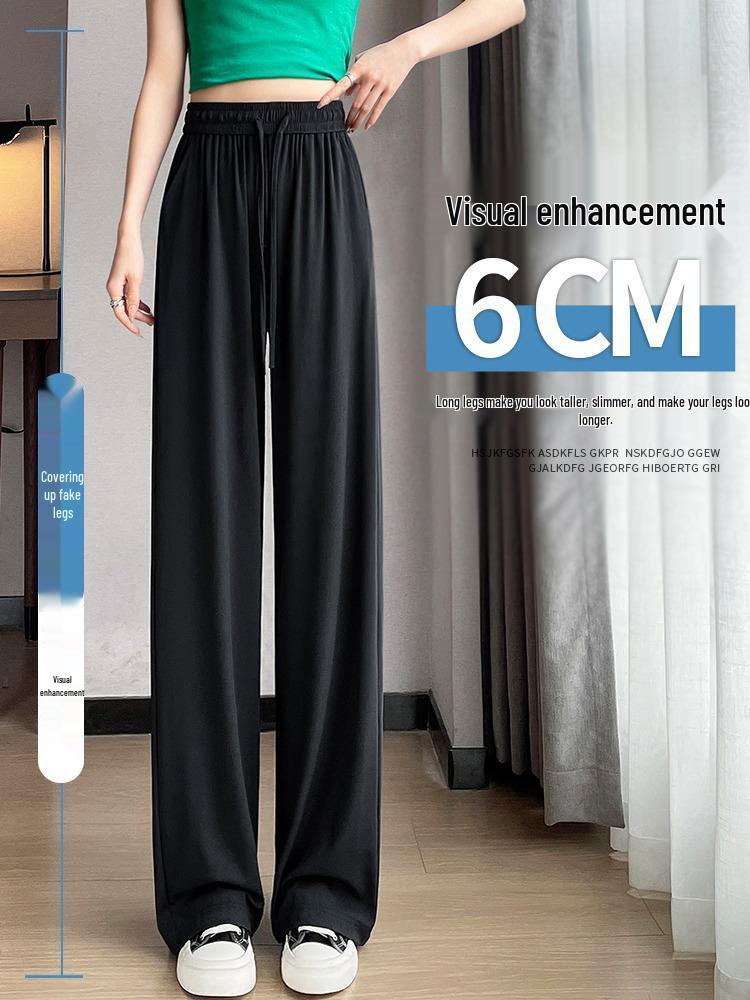 Plus Size Ice Silk Wide Leg Pants: Women's High Waist Loose Fit, Summer Thin, Extra Large Up To 300 Jin.