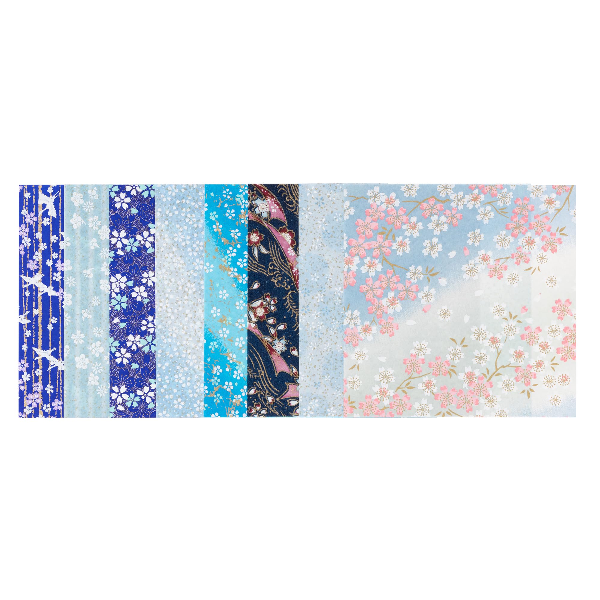 

Kawasumi Washi Special Selection Blue Chiyogami Yuzen Washi 8 Patterns Hand-Dyed Paper, 15cm,
