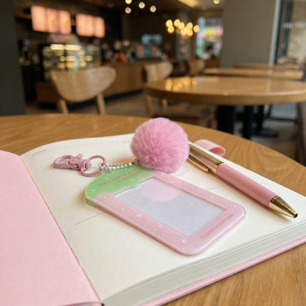 Fruit Strawberry Acrylic Photocard Holder with Keychain Card Protective Case Card Decor
