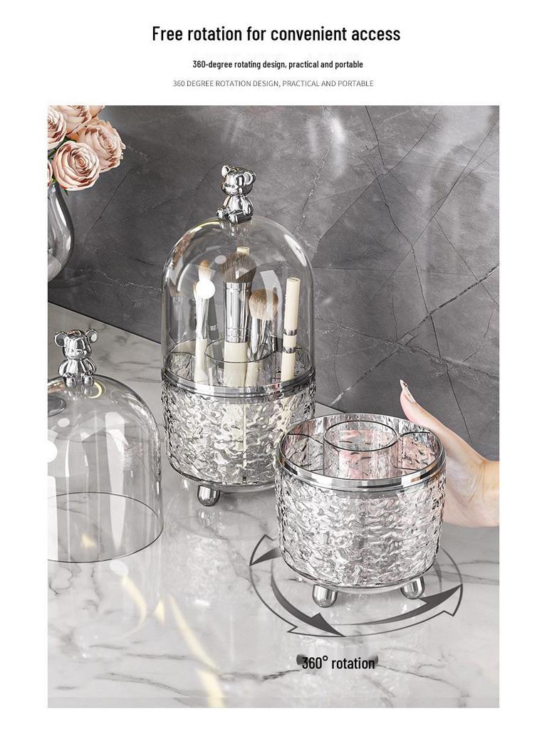 Rotating Dustproof Makeup Brush and Cosmetics Organizer with Large Capacity