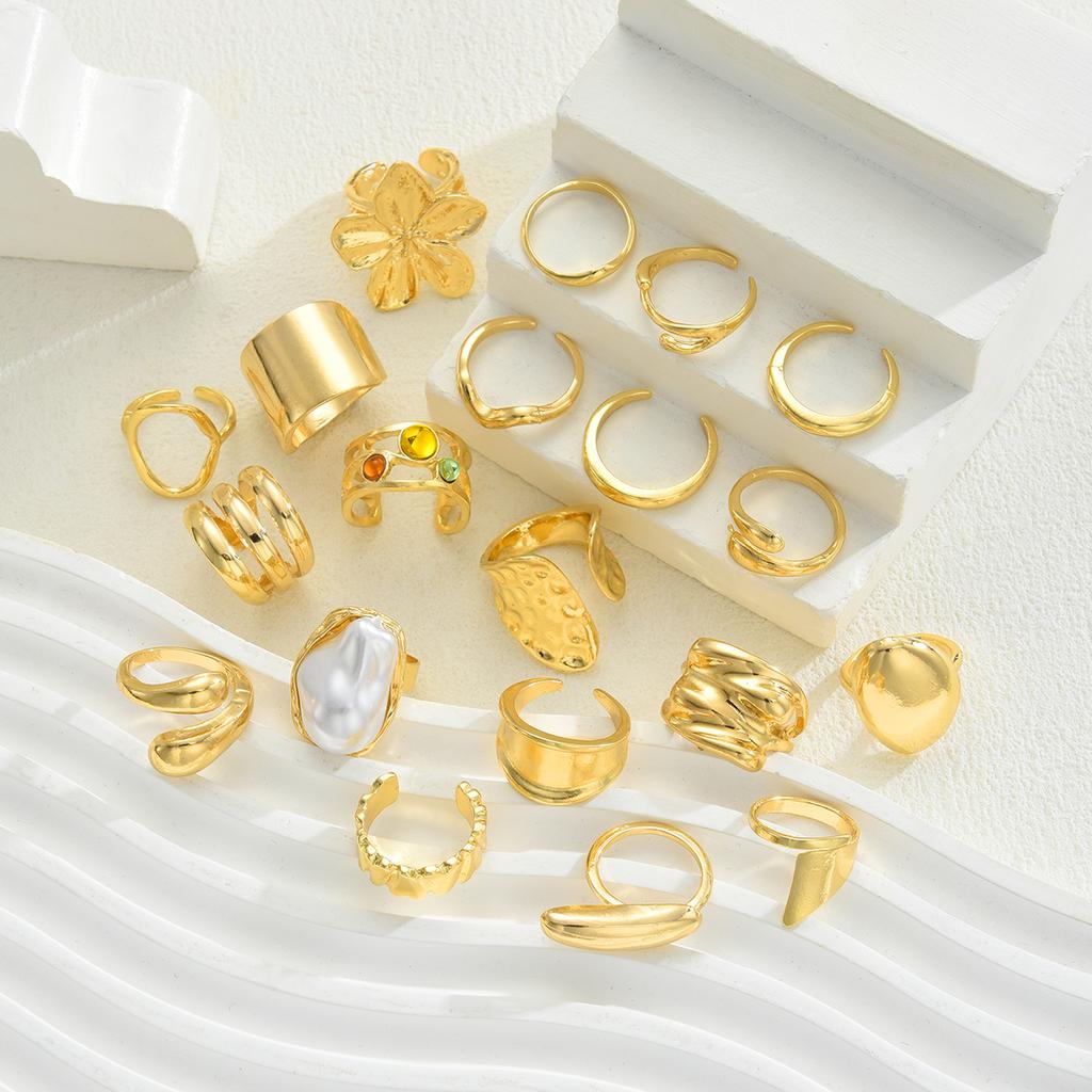 17KM 20 Piece Fashion Irregular Lava Liquid Flower Ring Set Jewelry Women Trendy Shiny Daily Party Accessory Decorative Gift Idea