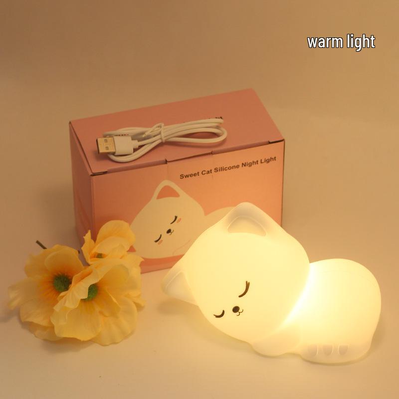 Sleepy Cat Silicone Night Light: Bedside Atmosphere Lamp for Nursing, Mother and Baby, Children's Sleep Companion