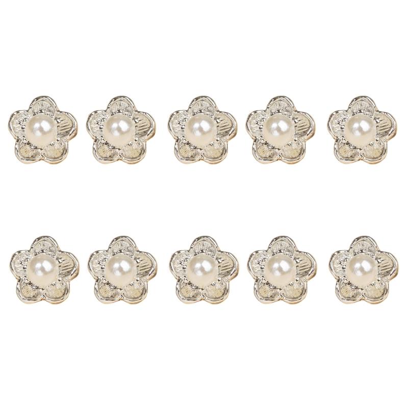 Alloy Pearls Button With Peach Flower Clasps For Craft Sewing Accessories