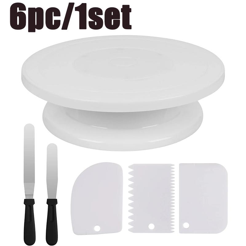 

6PC/Set Cake Turntable Set with 2 Frosting Straight Angled Spatula 3 Icing Smoother Scraper DIY Pan Baking Tool Cake Decorate Ki