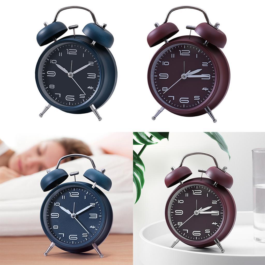 Vintage Style Wind Up Clock with Metal Bells Silent Movement Analog Alarm Clock for Kids Bedside Table