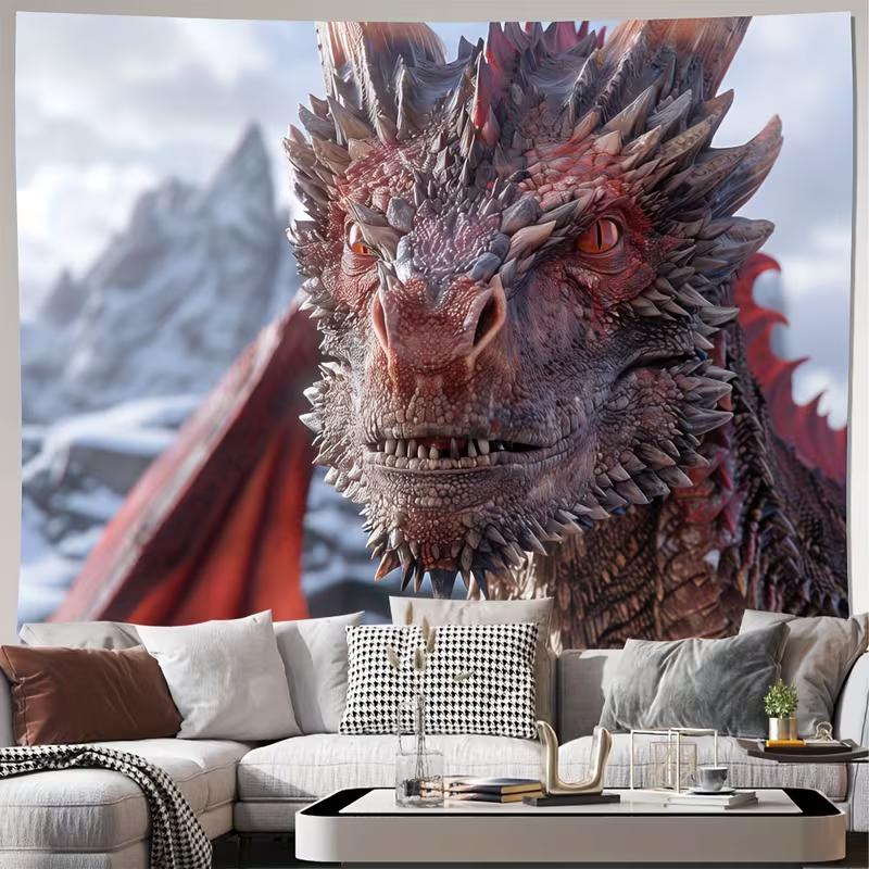 

2D Red Fire Dragon Fantasy Wall Tapestry Ice Snow Mountain Scene Wall Hanging for Bedroom Living Room Home Decor 47.2x31.5inch/120*80cm
