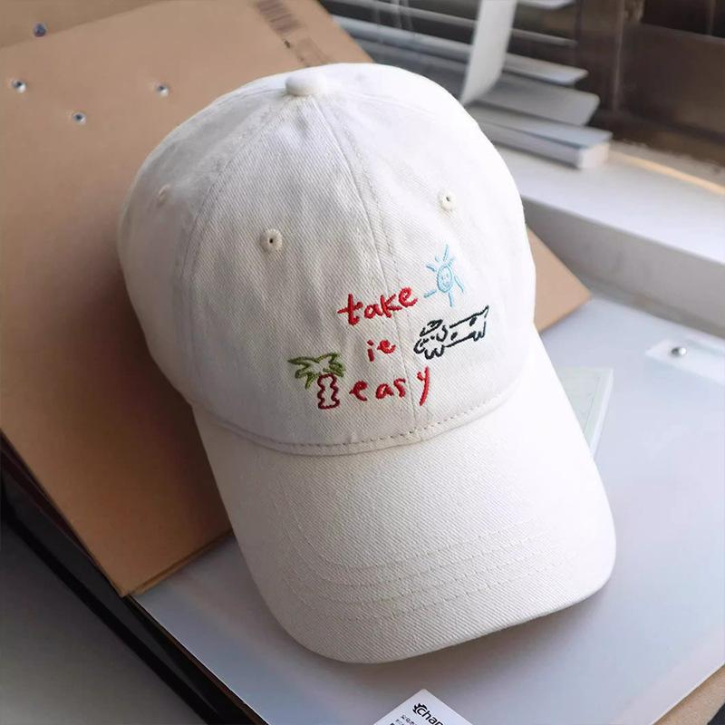 Coconut Tree Puppy Embroidery Three-Dimensional Baseball Cap Female Cute Sun Hat Show Face Small Sunscreen Cap One size (54-59cm)