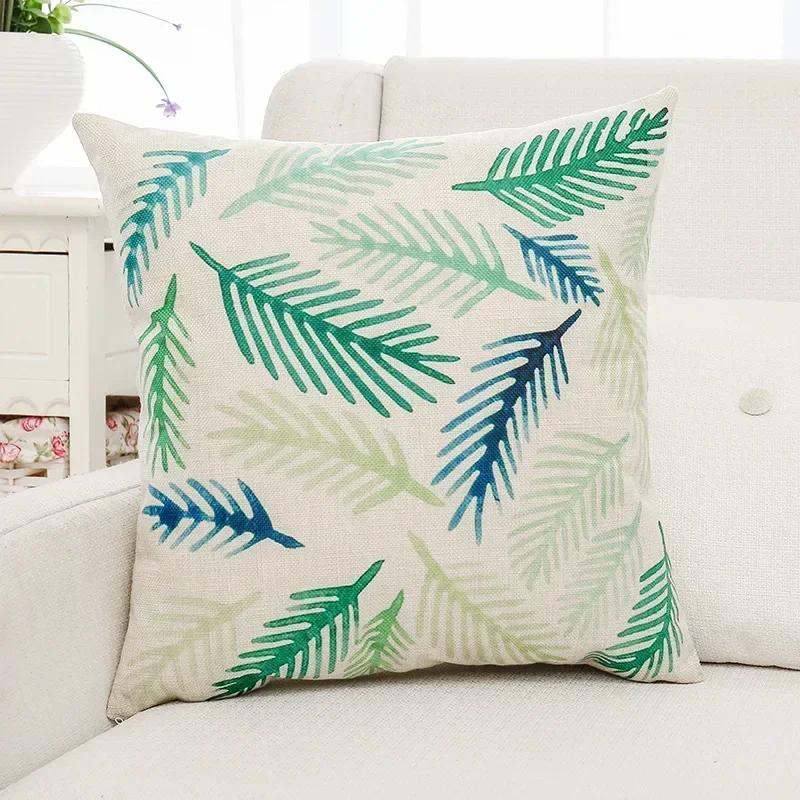 Green Plants and Flowers Cotton and Linen Pillow Customized Linen Car Pillow Sofa Pillow Cover Home Decoration