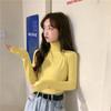 Women's High Collar Solid Color Slim Fit Long Sleeve Top for Spring and Autumn