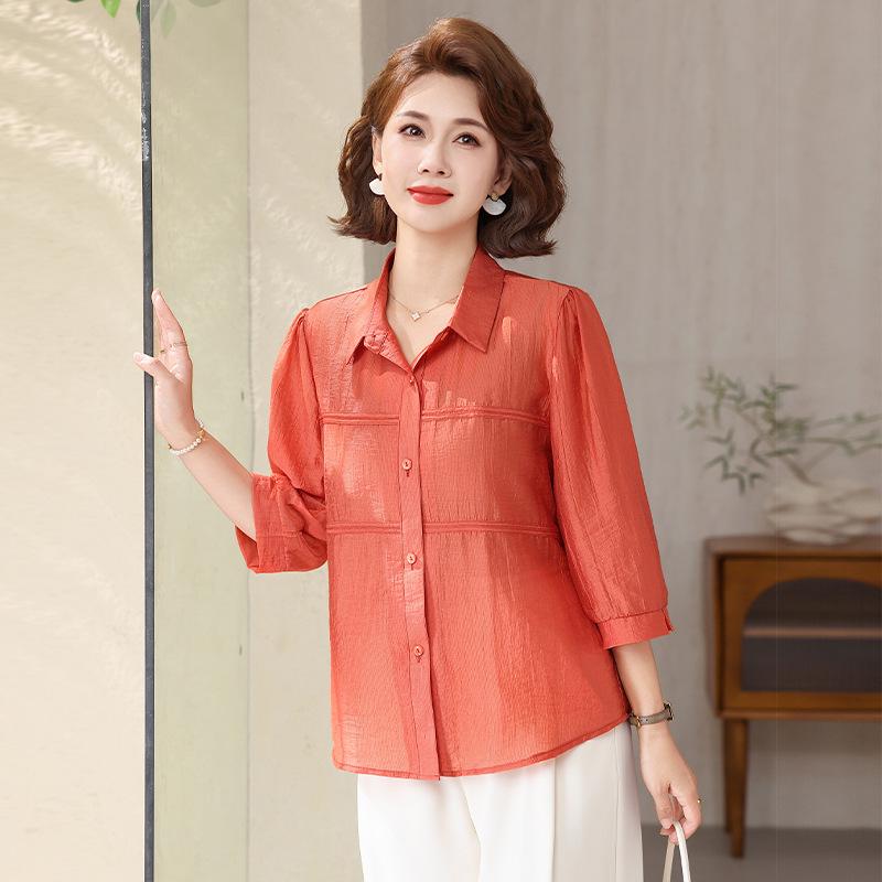 

2026 Summer Stylish Plus Size Short-Sleeve Top for Middle-Aged and Elderly Fashion XL оранжевый