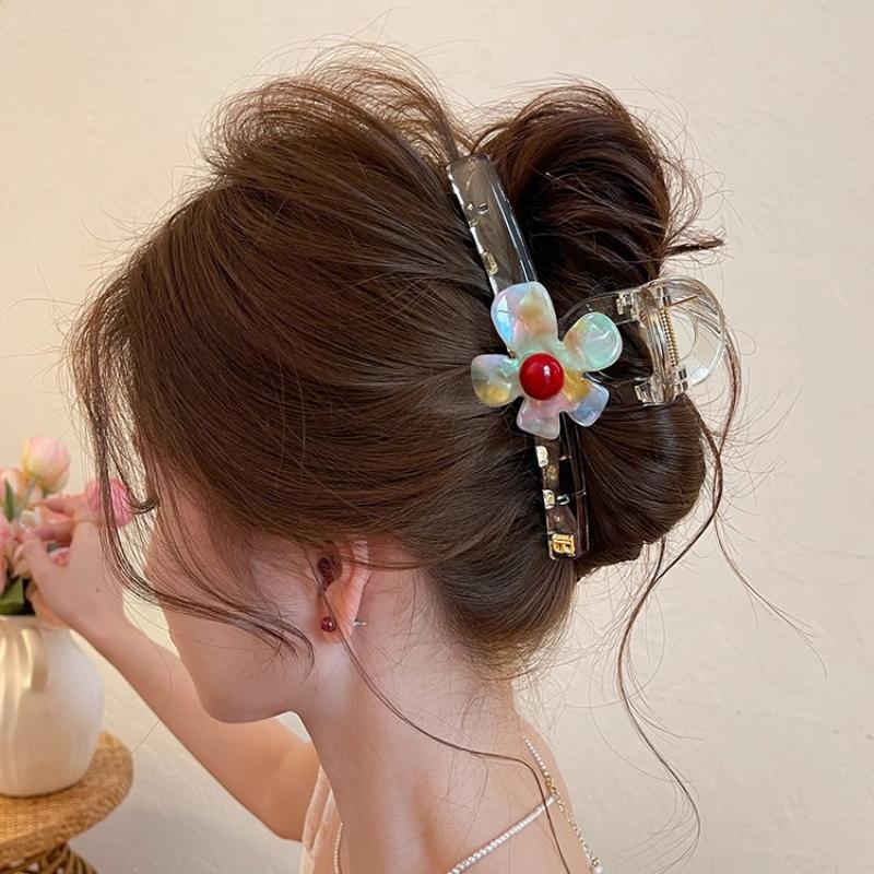 Iridescent Flower Large Shark Hair Claw Elegant Women Back Head Hair Clip Unique Hair Accessory
