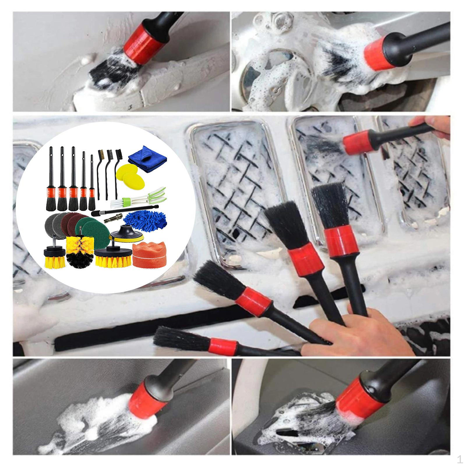 

26x Car Detailing Brushes Kit, Descaling Cleaning Tool Set Seats Motorcycles