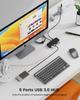 Aceele Hub USB 5 Portów USB USB Ultra Slim Hub Port Zasilania z Niezależnym Włącznikiem Typ Wkładany od Góry Lampka Kontrolna Kabel Przedłużający 5Gbps Ultra