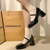 Fashion Black High Heels for Women 2025 Spring and Autumn Square Toe Thick Heel Mary Jane Shoes Fashion Medium Heels Office Ladies Shoes