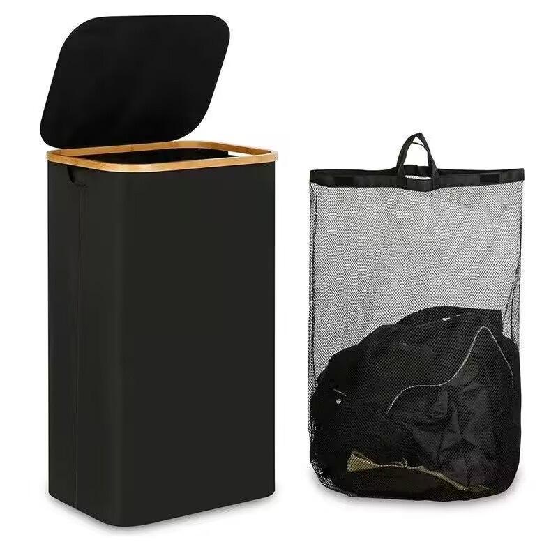 Environmentally friendly foldable dirty clothes basket with lid storage basket made of bamboo fabric and inner bag 40.5*33*73
