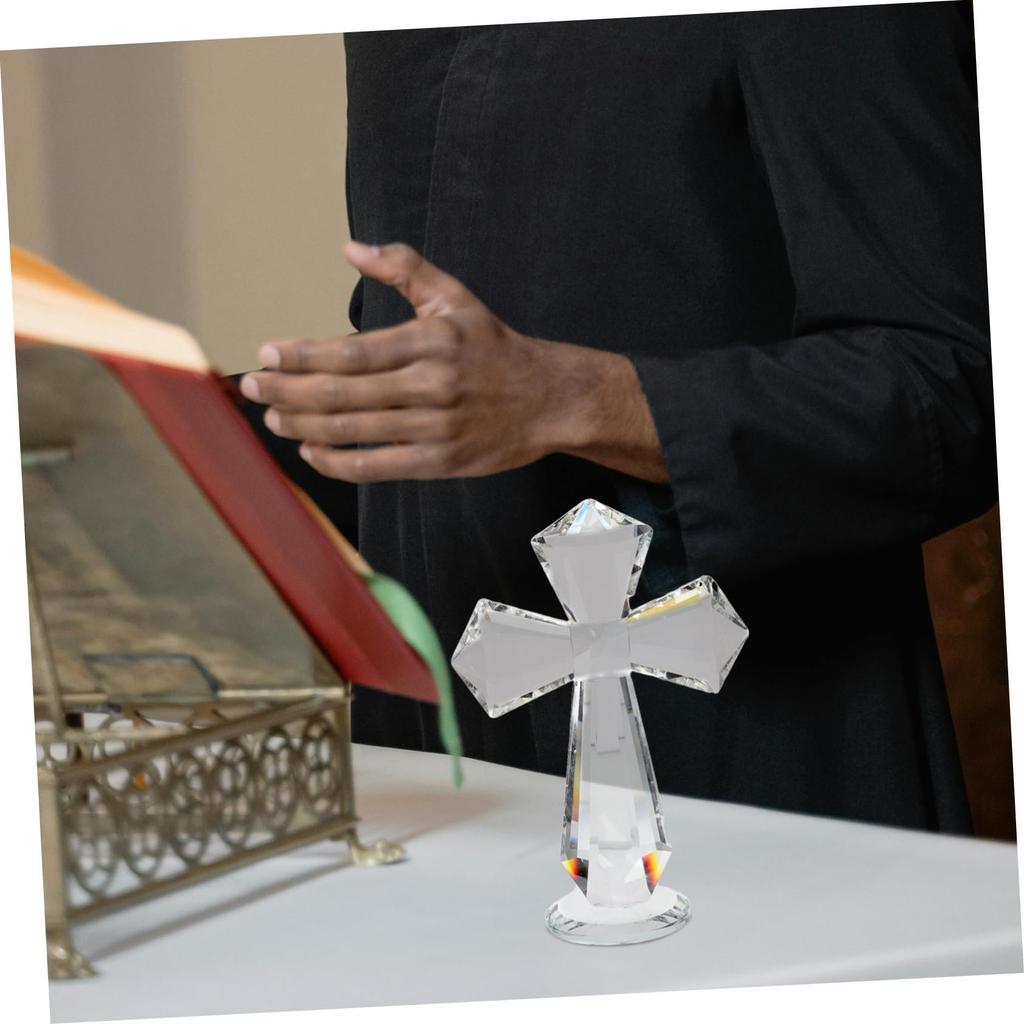 VINTORKY Glass Cross Decorative Cross Statue Christian Cross Figurine Tabletop Cross Figurine Easter Cross Sculpture Blessing