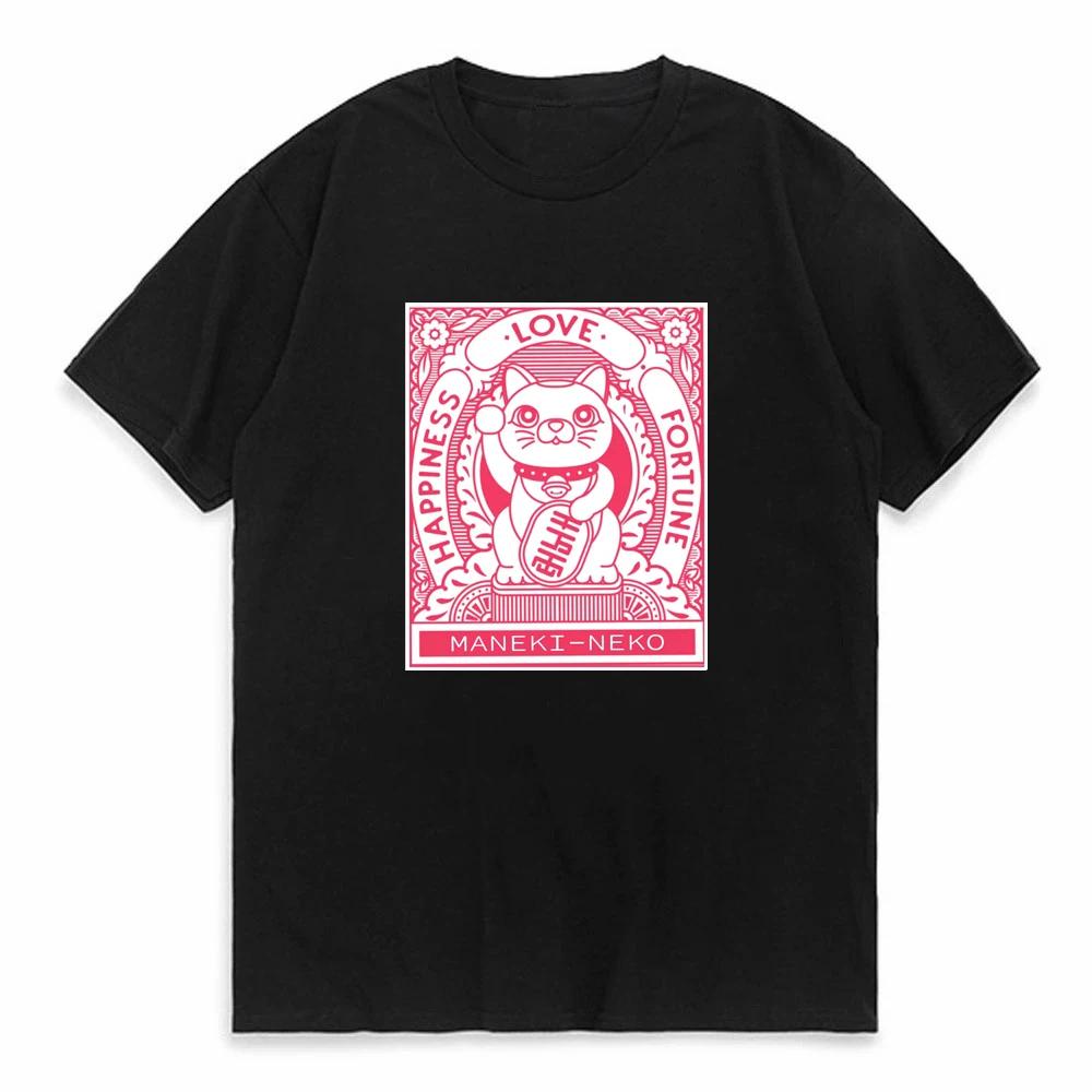 Unisexeki Neko Print Unisex T Shirt ShortSleeved Personalize Summer Female TShirts Graphic Tees Japanese Lucky Cat Kawaii Tshirts