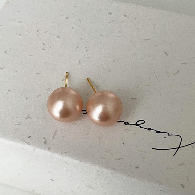 Frosted Matte Pink Pearl Stud Earrings Women'S French Retro Niche Personality Simple And Versatile Temperament Earrings Earrings