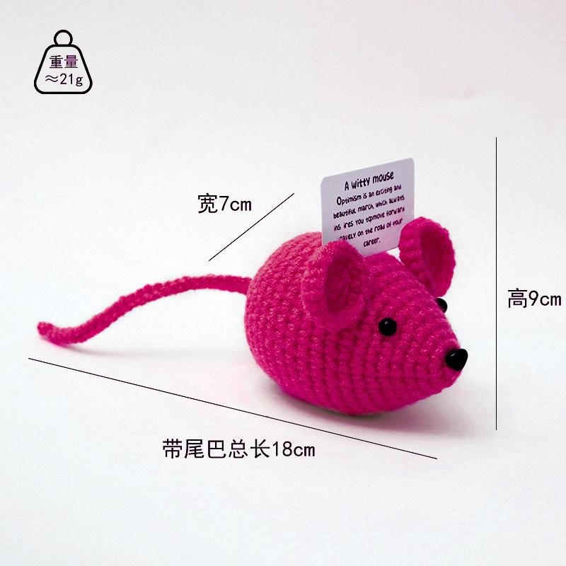 Positive Crochet Mouse Doll With Affirmation Card Home Room Decoration Funny Handmade Creative Mouse Desktop Ornaments Gift