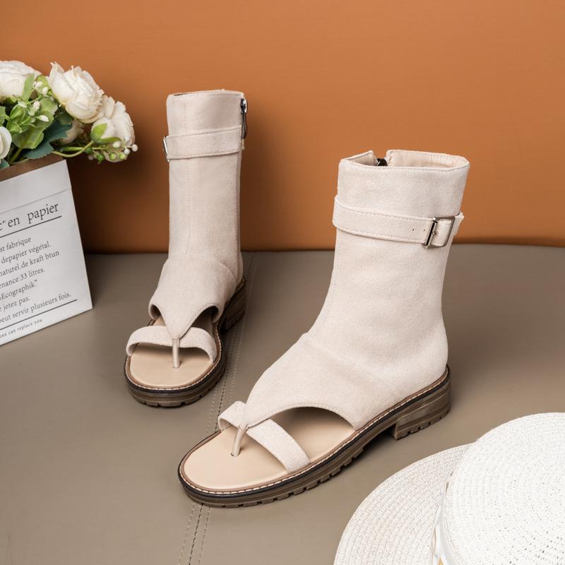 Fashion 2025 New Flip Flop Sandals Suede Short Boots Flat Beach Shoes Women Large Size Fashion Comfortable