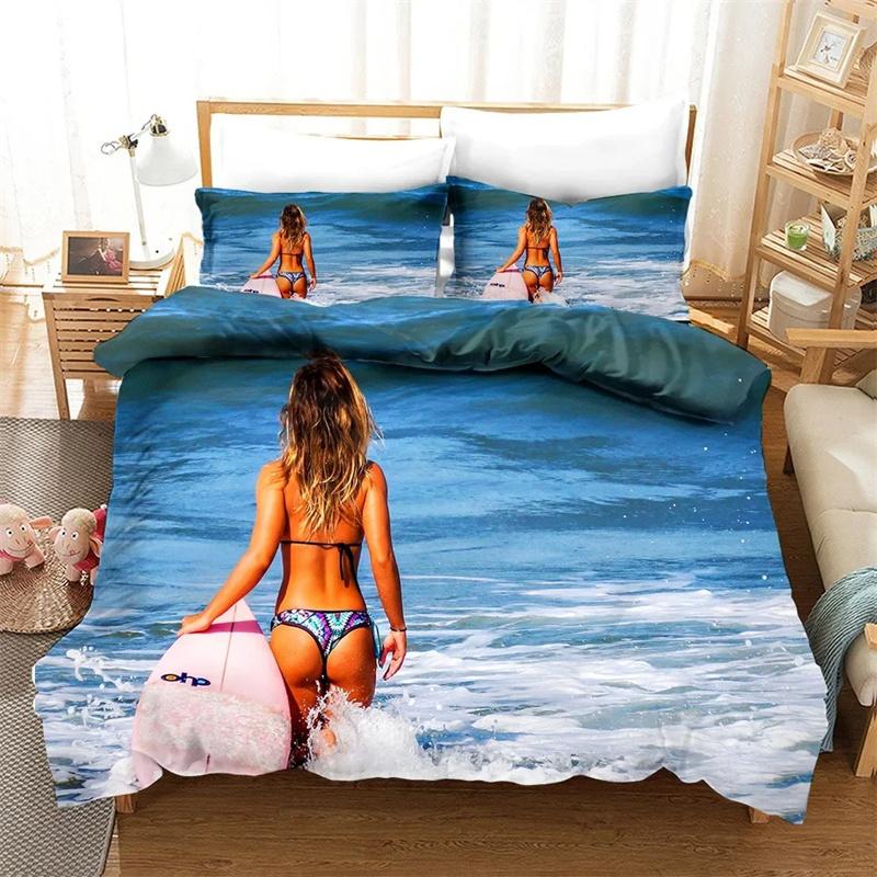 Strand Surfen Bettwäscheset Landschaft Bettdecke Mode Modern 3D-Druck Luxuriöses Bettbezugset Heimtextil Queen King Einzelgröße