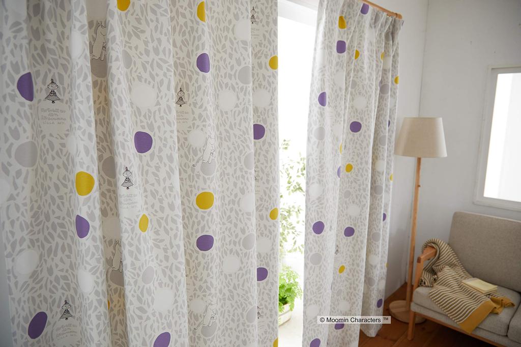 Suminoe MOOMIN Color Circle Curtain Drape, 1 Panel, 100 x 178 cm, GR 323-75158