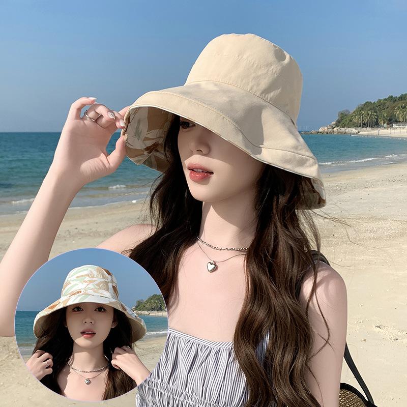 Double-sided fisherman's hat, children's outdoor sunscreen hat, European and American summer cotton large edge printing pot hat, casual sun hat