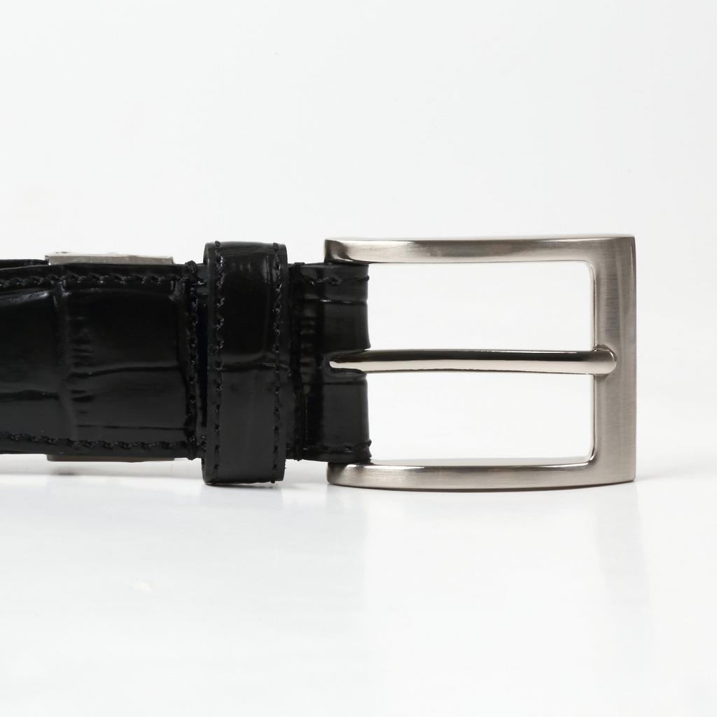 [Ogier] Men's Belt - Genuine Leather - Cowhide - Crocodile Embossed - Free Size (Adjustable) - Made In Japan - KE21283-19-BLACK Black