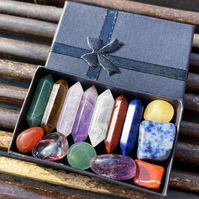 Sechseckiges Chakra-Stein-Set: Lapislazuli, Tigerauge, Amethyst, Rosenquarz