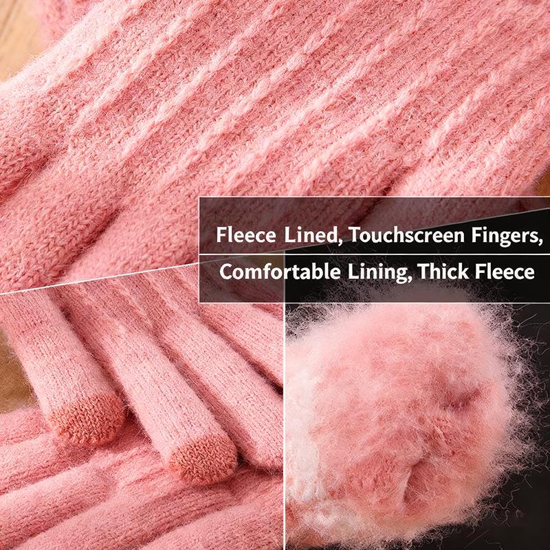 Korean Cat's Ears Cute Knitted Gloves Women Thickened Warm Touch Screen All Finger Gloves Soft Skin Friendly Splice Color Gloves