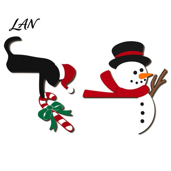 Festive Door Frame Decorations Christmas Wooden Corner Sign, Santa Snowman Cat Cartoon Holiday Home Decor Ornaments Decor, Reusable Wall Decoration