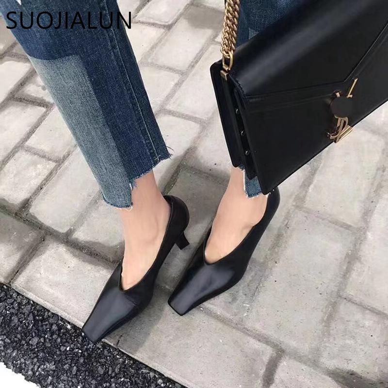 Fashion SUOJIALUN Brand High Heels Women Pump Elegant Shollow Pointed Toe Office Ladies Shoes High Quality Sexy Party Pump Shoes