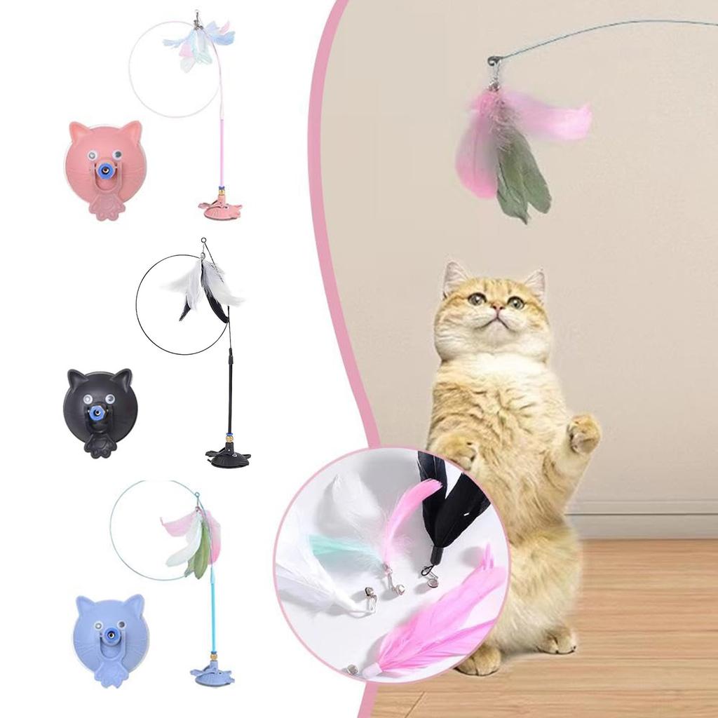New Feather Long Pole And Steel Wire Cat Toy With Suction Cup, Designed To Boredom And Enhance The Comfort Of Cats