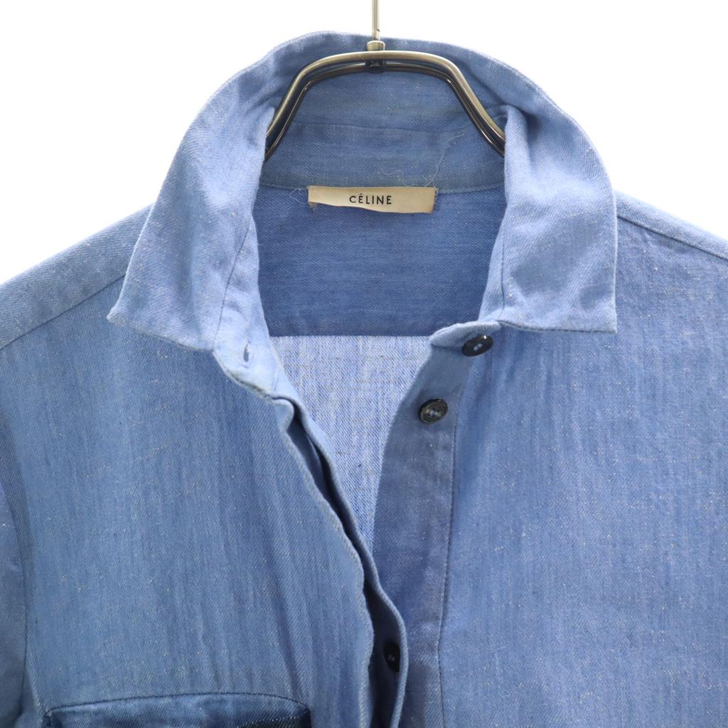 Celine Long Sleeve Two-tone Color Denim Shirt 36 Light Blue Women Used