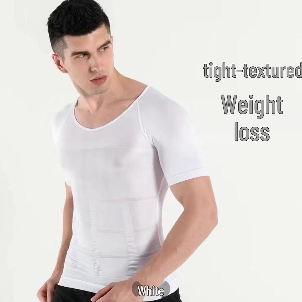140D Nylon Men's Body Shaper Compression Top - Slimming & Shaping Short Sleeve Binder