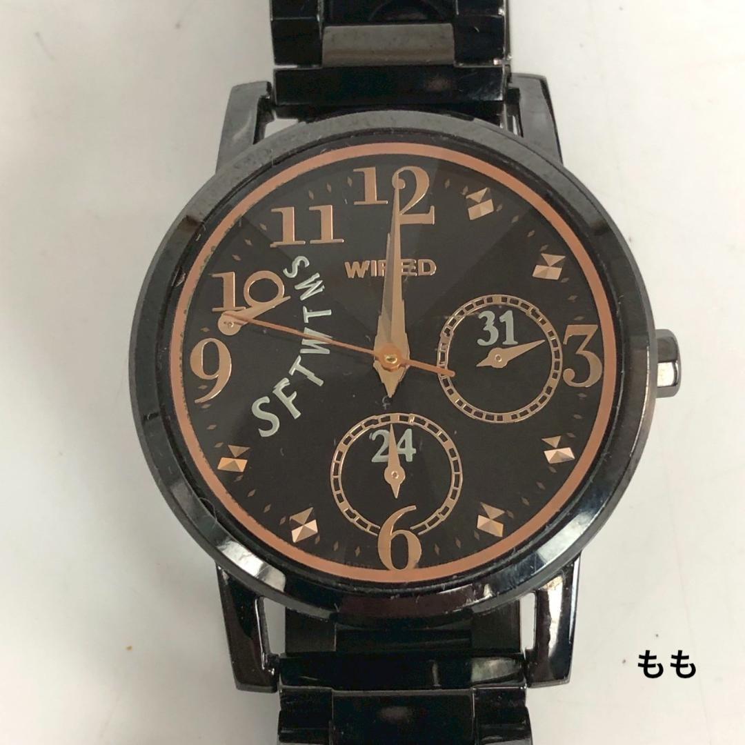 Confirmed operation SEIKO WIRED Wired Ladies Watch Black Analog Quartz Brand Operating Item Working Item Popular Rare Commuting