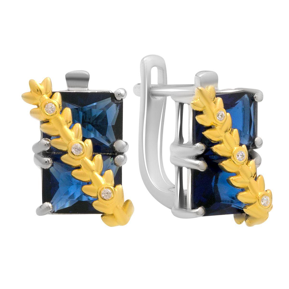 

Серебряные серьги с сапфиром nano 4.37ct, фианитами (2195184) синій