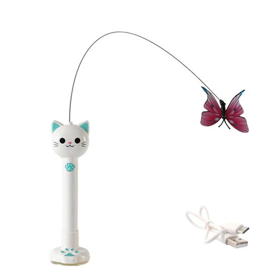 2-in-1 Interactive Cat Toy Cat Wand Toy with Fabric Butterfly Teaser Suction Cup синий
