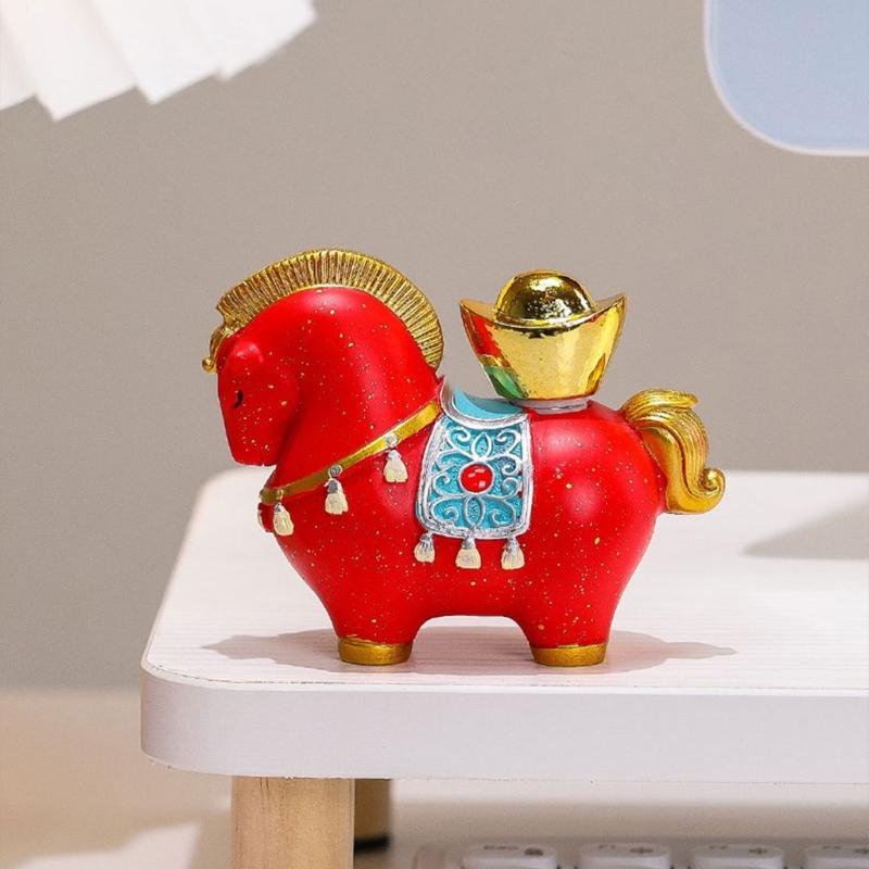 Year Of Horse Resins Sculpture New Year Decorative Figurine Symbolizing Fortunes Prosperity For Gifting Or Shelf Table
